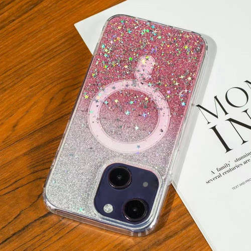 iPhone 15 Gradient Glitter Starry MagSafe Phone Case - Gradient Pink