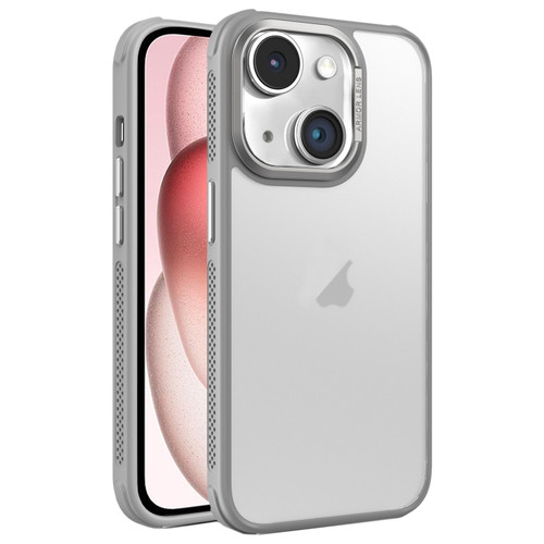 iPhone 15 Hardware Side Cooling Skin Feel Frosted Metal Lens Frame Phone Case - Grey
