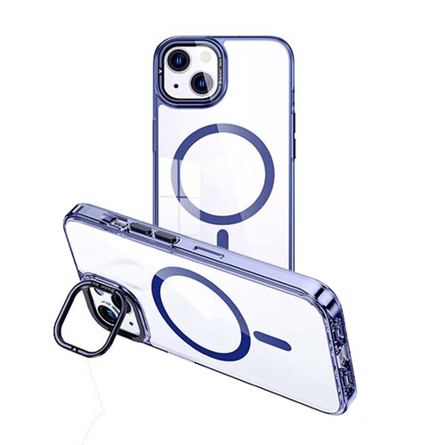 iPhone 15 MagSafe Magnetic Invisible Holder Transparent Phone Case - Blue