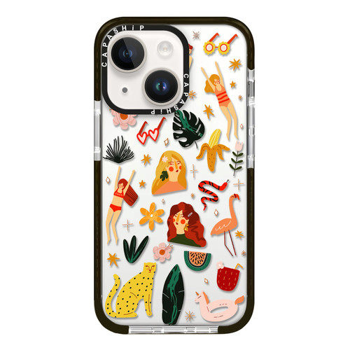 iPhone 15 Simple Illustration Pattern Full Coverage Phone Case - Girl Stickers B