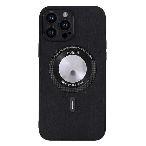 iPhone 15 Pro Max Cloth Texture MagSafe Magnetic PU Phone Case - Black