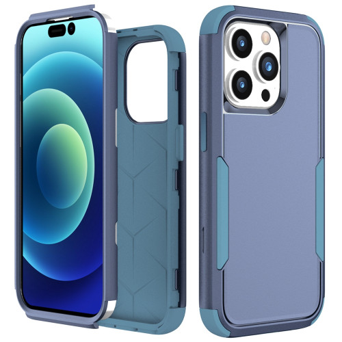 iPhone 15 Pro Max Commuter Shockproof TPU + PC Phone Case - Royal Blue+Grey Green