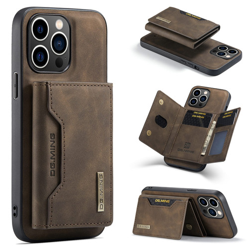 iPhone 15 Pro Max DG.MING M2 Series 3-Fold Card Bag Wallet Leather Phone Case - Coffee