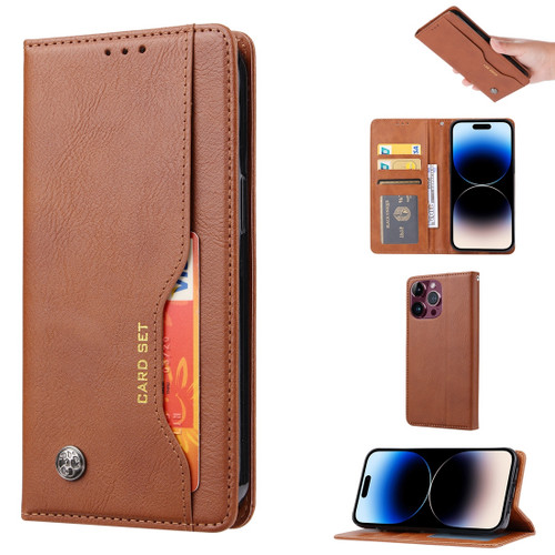 iPhone 15 Pro Max Knead Skin Texture Flip Leather Phone Case - Brown