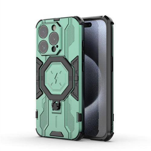 iPhone 15 Pro Max MagSafe Supersonic Armor Holder PC Hybrid TPU Phone Case - Green