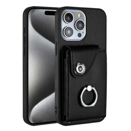 iPhone 15 Pro Max Organ Card Bag Ring Holder Phone Case - Black
