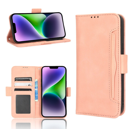 iPhone 15 Pro Max Skin Feel Calf Texture Card Slots Leather Phone Case - Pink