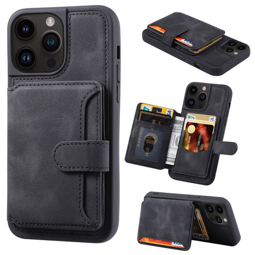 iPhone 15 Pro Max Skin Feel Dream RFID Anti-theft PU Card Bag Phone Case - Black