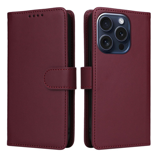 iPhone 15 Pro BETOPNICE BN-005 2 in 1 Detachable Imitate Genuine Leather Phone Case - Wine Red