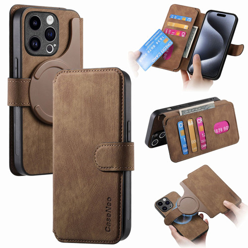 iPhone 15 Pro CaseNeo MagSafe RFID Anti-theft Retro Leather Phone Case - Brown