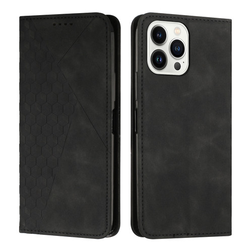 iPhone 15 Pro Diamond Splicing Skin Feel Magnetic Leather Phone Case - Black