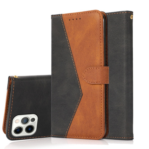 iPhone 15 Pro Dual-color Stitching Leather Phone Case - Black Brown
