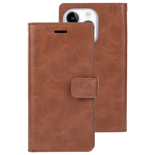 iPhone 15 Pro GOOSPERY MANSOOR DIARY 9 Card Slots Leather Phone Case - Brown