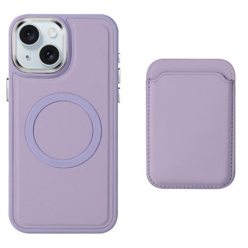 iPhone 15 Pro Imitation Liquid Skin Feel Plating Magsafe Card Bag Phone Case - Purple