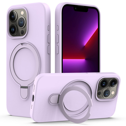 iPhone 15 Pro Liquid Silicone MagSafe Magnetic Phone Case with Ring Holder - Lilac Purple
