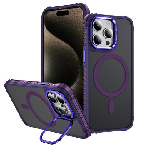 iPhone 15 Pro Rainbow Series Skin Feel MagSafe Lens Holder Phone Case - Dark Purple