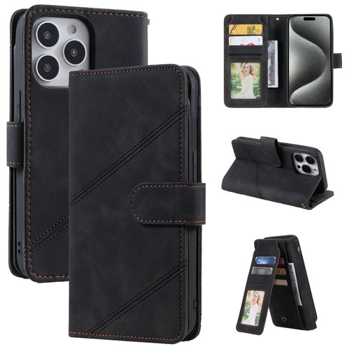 iPhone 15 Pro Skin Feel Multi-card Wallet Leather Phone Case - Black