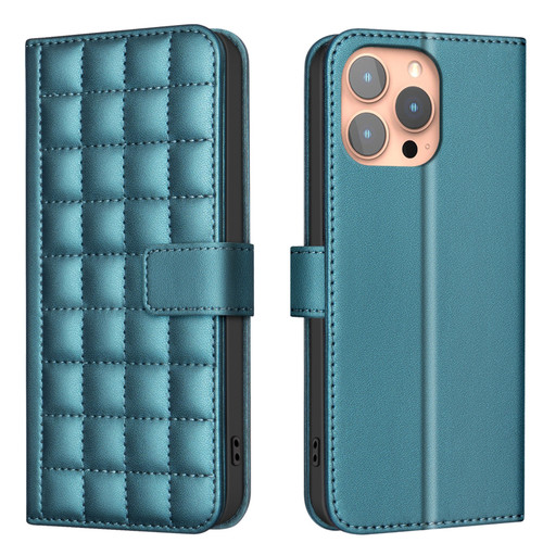 iPhone 15 Pro Square Texture Leather Phone Case - Green