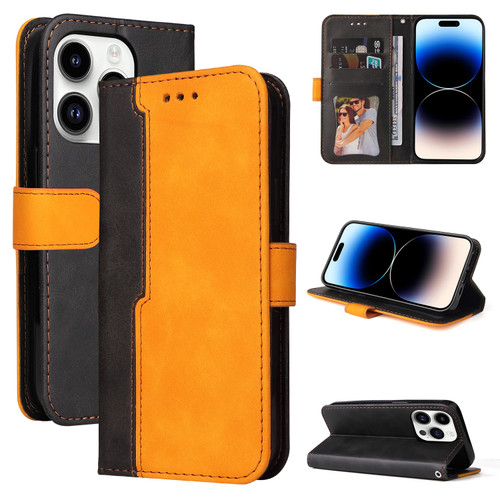 iPhone 15 Pro Stitching-color Leather Phone Case - Orange