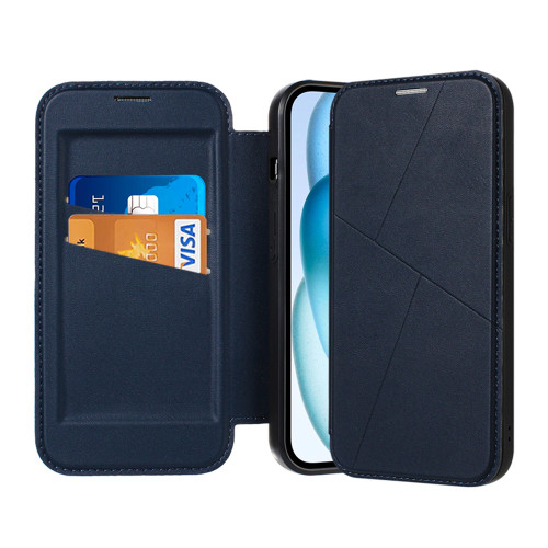 iPhone 14 / 13 Magnetic Armor Series RFID Card Slots Leather Phone Case - Blue