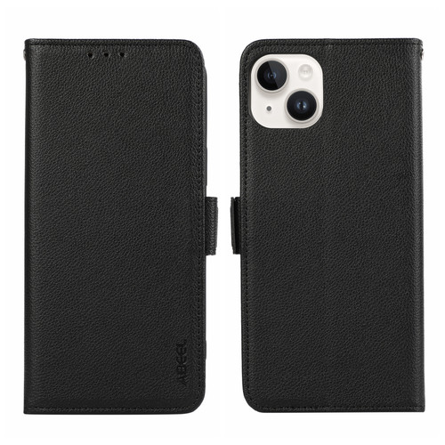 iPhone 14 ABEEL Side-Magnetic Litchi Pattern Leather RFID Phone Case - Black