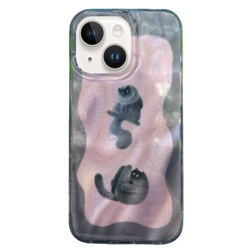 iPhone 14 Double Layer IMD Pattern TPU Phone Case - Contrasting Color Cats and Dogs Pink
