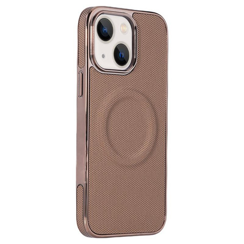 iPhone 14 Electroplating Soft Side Sticker Leather MagSafe Phone Case - Gold