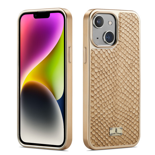 iPhone 14 Fierre Shann Snake Texture Electroplating PU Phone Case - White