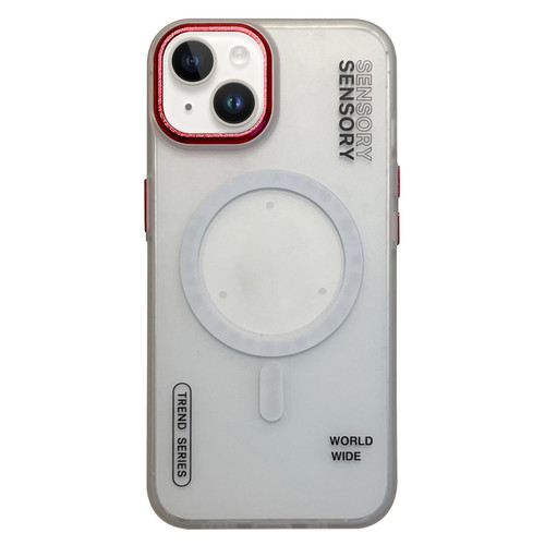 iPhone 14 Frosted Metal Lens Protection Frame MagSafe Phone Case - Red SENSORY