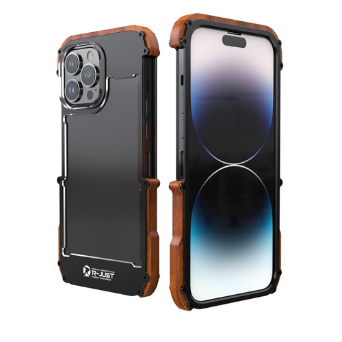 iPhone 14 Pro Max R-JUST Ironwood Generation Metal + Wood Phone Case