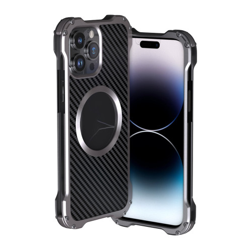 iPhone 14 Pro Max R-JUST RJ51 Hollow Shockproof Metal Phone Case - Dark Grey