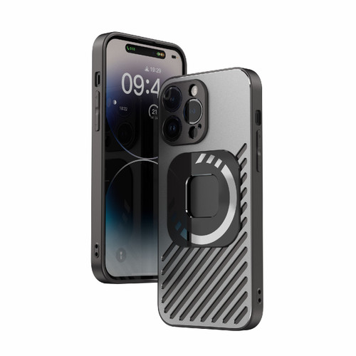 iPhone 14 Pro Max R-JUST Square Round Mirror PC+TPU Phone Case - Black