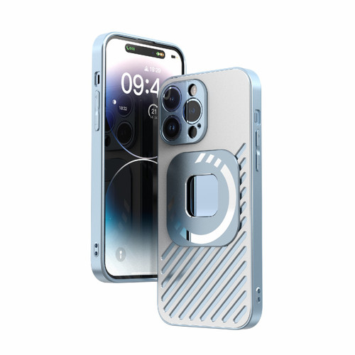 iPhone 14 Pro Max R-JUST Square Round Mirror PC+TPU Phone Case - Blue