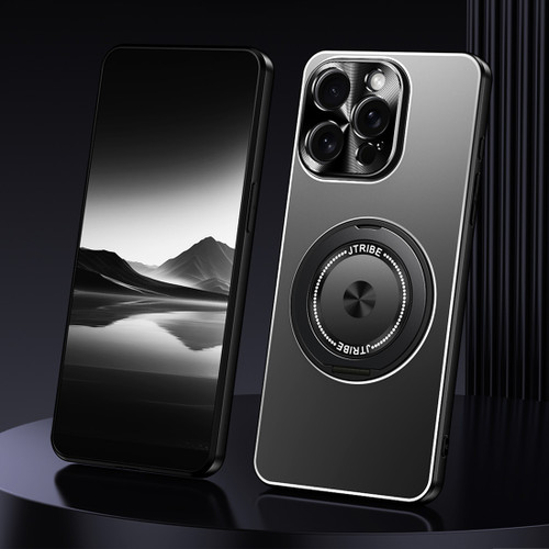 iPhone 14 Pro Max Rotating Holder Frosted Metal Phone Case - Black