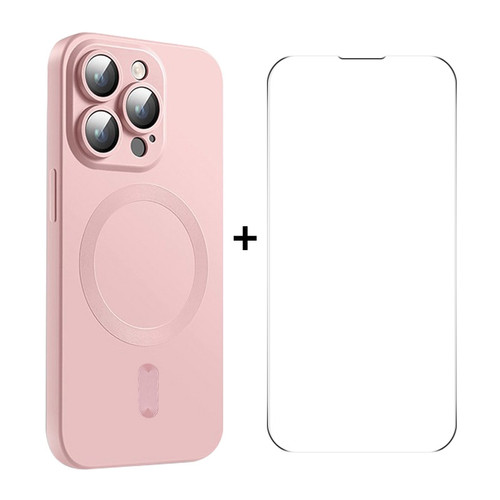 iPhone 14 Pro ENKAY MagSafe Matte TPU Phone Case with Lens Film & Screen Glass Film - Pink
