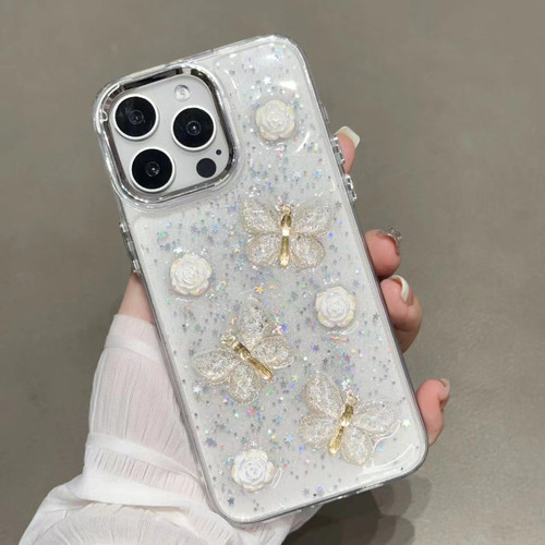 iPhone 14 Pro Glitter 3D Butterfly TPU Phone Case - Gold