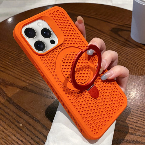 iPhone 14 Pro Hollow Cooling Magsafe Phone Case with Holder - Orange