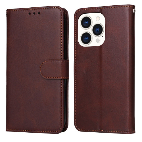 iPhone 14 Pro JSM Calf Texture Leather Phone Case - Brown