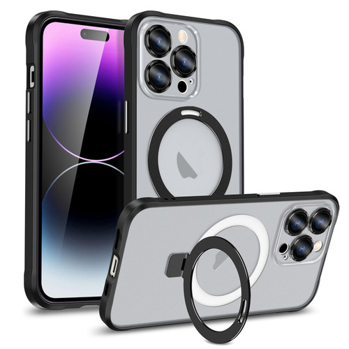 iPhone 14 Pro Metal Eyes Series MagSafe Magnetic Holder Phone Case - Black