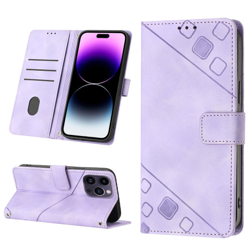 iPhone 14 Pro Skin-feel Embossed Leather Phone Case - Light Purple