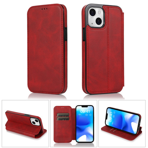 iPhone 14 Pro Strong Magnetic Closure PU + TPU Leather Phone Case - Red
