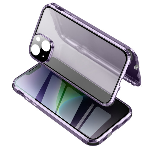 iPhone 14 Plus Anti-peeping Magnetic Tempered Glass Phone Case - Purple