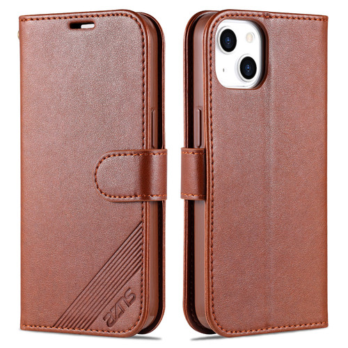 iPhone 14 Plus AZNS Sheepskin Texture Horizontal Flip Leather Case - Brown