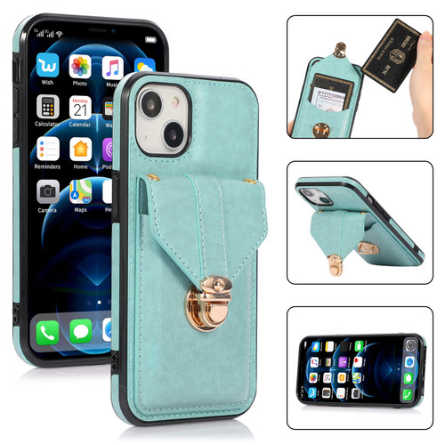 iPhone 14 Plus Card Slot Lanyard Phone Case - Green