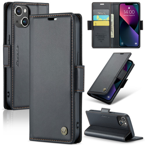 iPhone 14 Plus CaseMe 023 Butterfly Buckle Litchi Texture RFID Anti-theft Leather Phone Case - Black