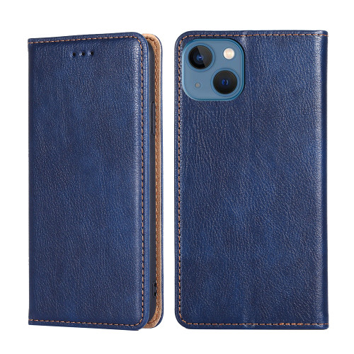 iPhone 14 Plus Gloss Oil Solid Color Magnetic Leather Phone Case - Blue