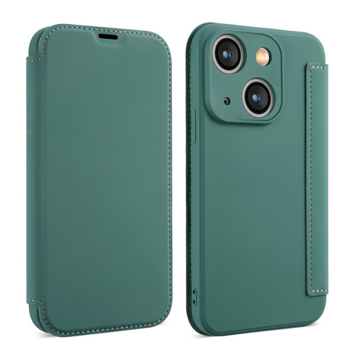 iPhone 14 Plus Imitate Liquid Skin Feel Leather Phone Case with Card Slots - Green