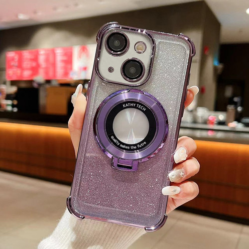 iPhone 14 Plus Invisible Holder Gradient Glitter Magsafe Phone Case - Dark Night Purple