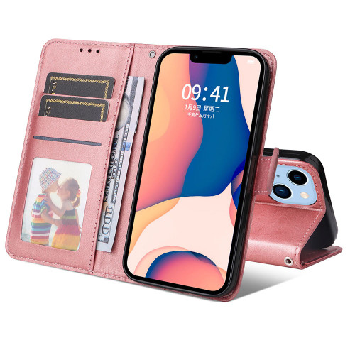 iPhone 14 Plus JSM Calf Texture Leather Phone Case - Pink