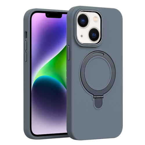 iPhone 14 Plus Liquid Silicone MagSafe Metal Ring Holder Phone Case - Grey